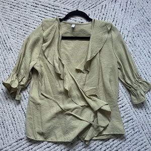 Linen blend ruffled wrap shirt